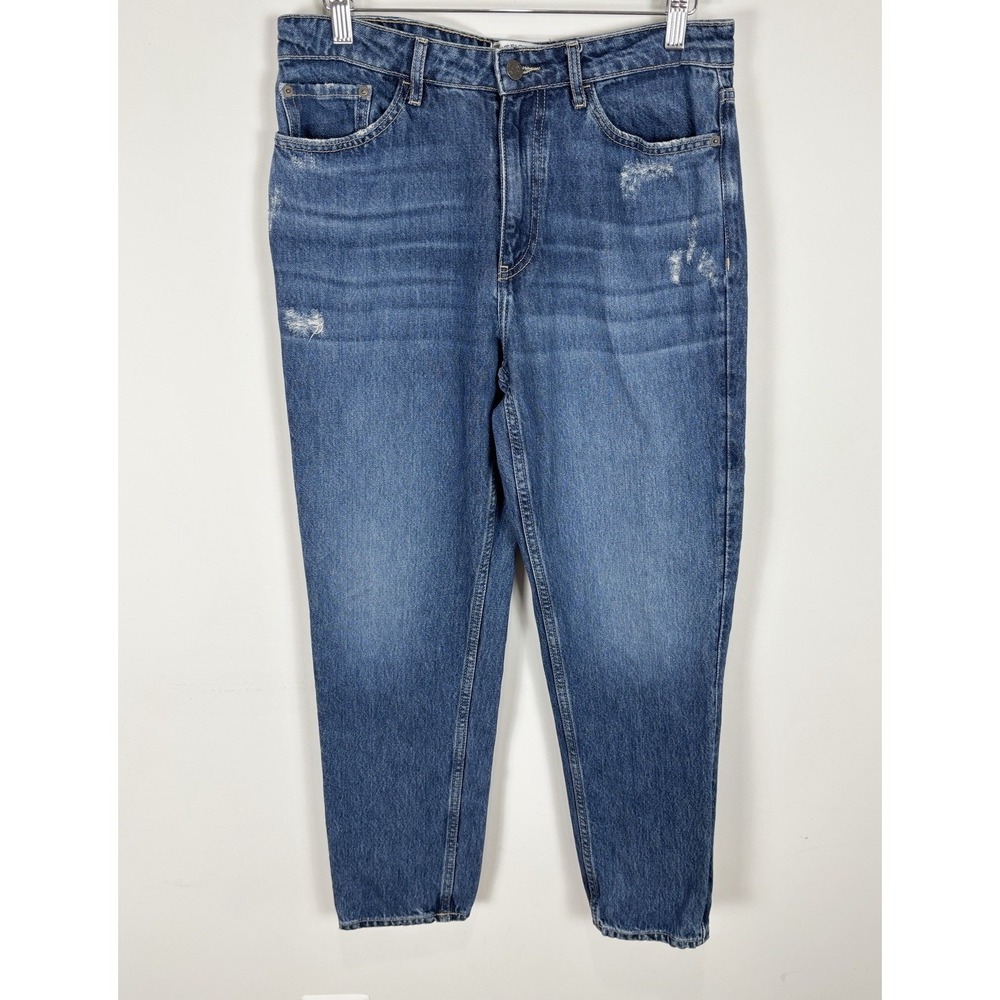 Fat Face Eco Denim Mom Jeans Distressed Medium Wash Blue US 6R UK 10R